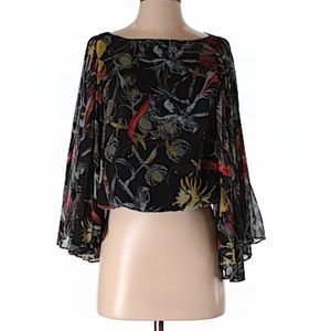 NWOT Alice & Olivia Blouse Black Multicolor Accordion Sleeves Size XS
